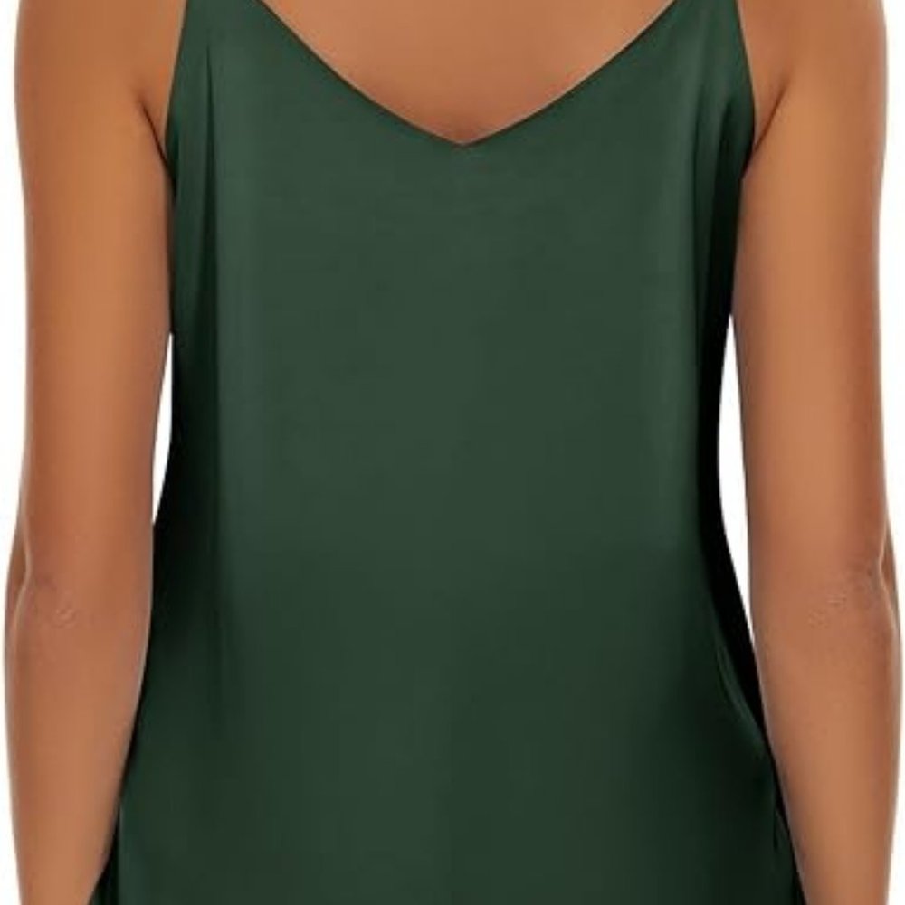 Basic Women's Silk Tank Top Ladies V-Neck Camisole Silky Loose Sleeveless Blous